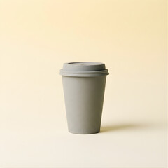 Gray Reusable Travel Cup with Lid on Light Background - Minimalist Still Life Product Shot