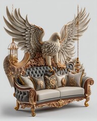Premium winged armchair design with dark luxury elegance high resolution image
