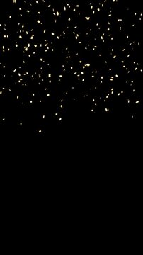Golden Confetti Vertical. Gold effect confeti falling with black background can be used as an overlay for different events videos.