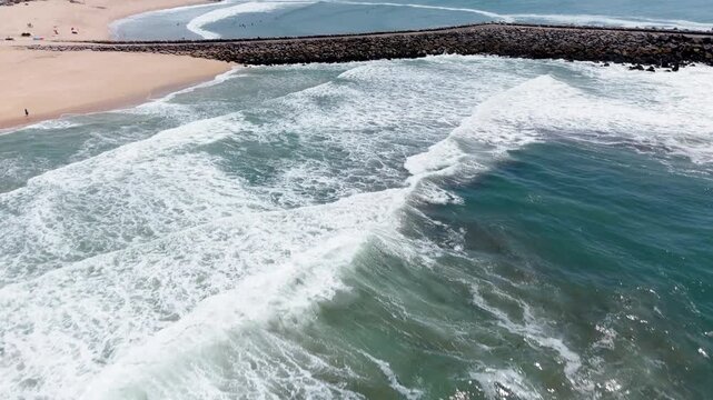 Aerial view of Praia da Baia beach in Espinho Portugal on a sunny summer day