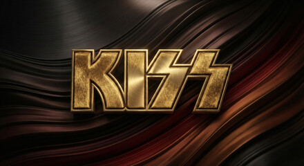 The iconic gold kiss logo shines brilliantly against a dark, dynamic metallic background