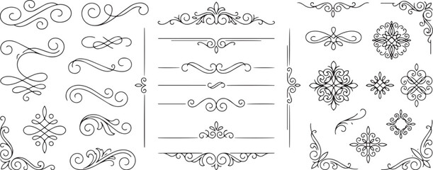 Set of Swirls Borders and Frames with Decorative Elements for Elegant Design Embellishments in Vintage Style Vector Illustration Template Isolated on Transparent Background for Creative Projects