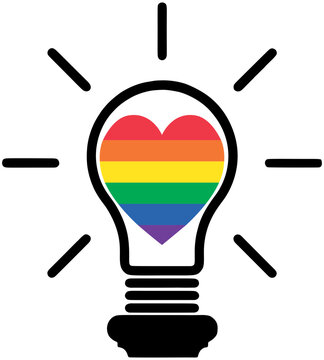 Light bulb icon with rainbow heart and rays