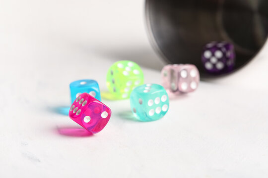 Colorful game dices on white background