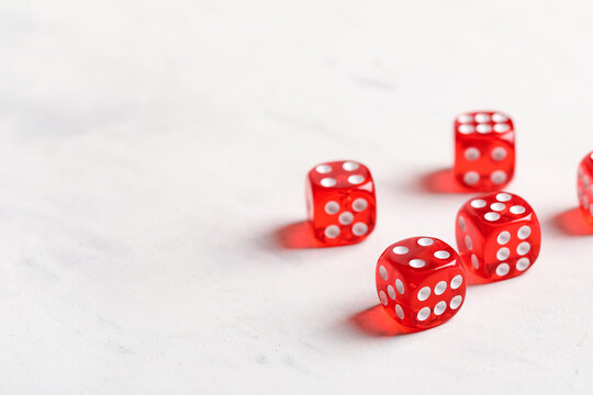 Red game dices on white background
