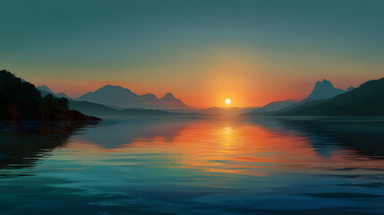 Flat horizon sunset with soft gradients and silence 