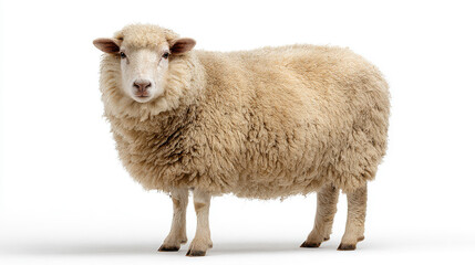 Isolated Full-Body Shot of a Sheep on White Background for Clean, Minimalist Designs and Illustrations