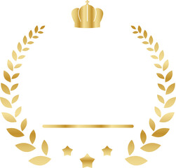 Golden laurel wreath frame with royal crown stars and award line