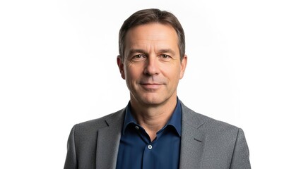 Confident Businessman Portrait on White. Middle-Aged Man Isolated, Headshot for Corporate Website or Executive Profile. Professional Image for Leadership or Management Concepts.