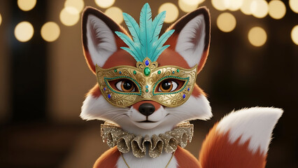 A fox wearing a decorative mask, with a touch of elegance and mystery. Its attire exudes sophistication isolated on white background.generative ai