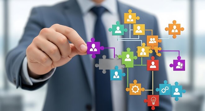 Businessman connecting people network teamwork