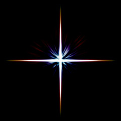 Bright Multicolor Cross Light Burst on Black Background