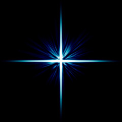 Blue Cross Light Rays Glowing on Black Background