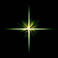 Green Cross Light Rays Glowing on Black Background