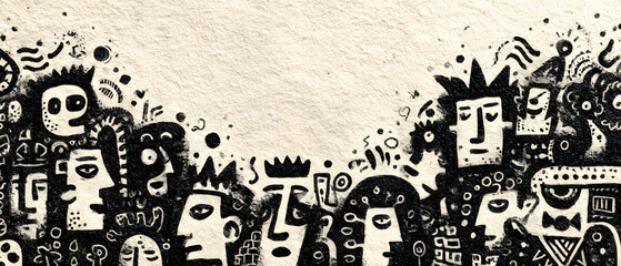 Minimalist Black History Month Doodle Page Print Border Design with Blank Space for Copy