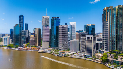 Brisbane City Skyline and Brisbane River on a Sunny Day, Australia