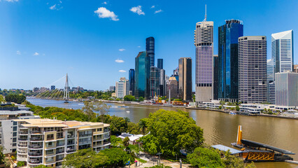 Brisbane City Skyline and Brisbane River on a Sunny Day, Australia