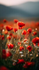 Obraz premium A Vibrant Field of Poppies in Bloom with Soft Background Highlights Capturing the Essence of Nature's Beauty