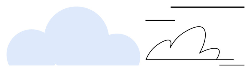 Weather, imagination, simplicity, minimalism, contrast creativity. Two cloud shapes with minimalist lines. Weather and imagination concept. Line metaphor. Simple line icons © robu_s