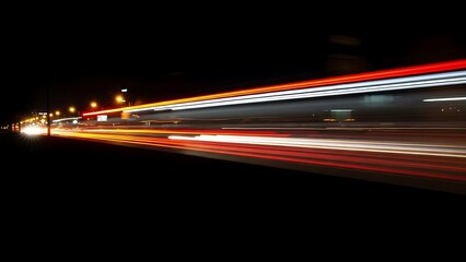 A blurry long exposure photo of colorful city lights streaking across a dark background at nighttime