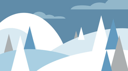 Minimalist Winter Landscape with Snowy Hills and Blue Sky
