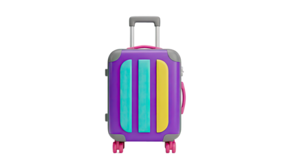 Colorful Modern Purple Suitcase with Teal and Yellow Stripes