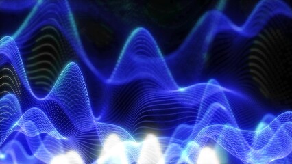 Abstract background of blue futuristic glowing waves from particles of points and lines of energy and magic on a black background © Bolbik