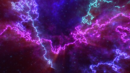 Abstract futuristic background with blue and purple multi-colored energy magic lines and waves of cosmic patterns © Bolbik