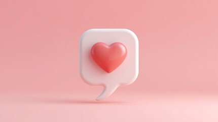 3D Heart Inside Chat Bubble Icon On Soft Pink Background, Modern Love Message And Social Media Communication Concept, Minimalist Digital Symbol Of Romance, Emotion And Online Interaction