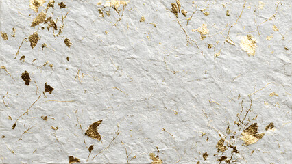 Background of gold and silver leaves on a background, abstract patterns of silver leaves, white satin wall with gold leaf patterns,