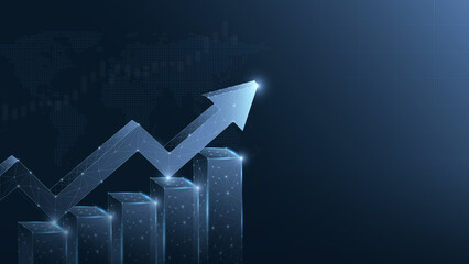 Futuristic graph illustrating growth and success in a digital world, symbolizing economic progress and financial achievement.