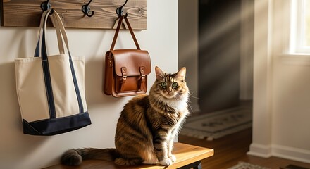 Cute Cat Sitting on Entryway Table