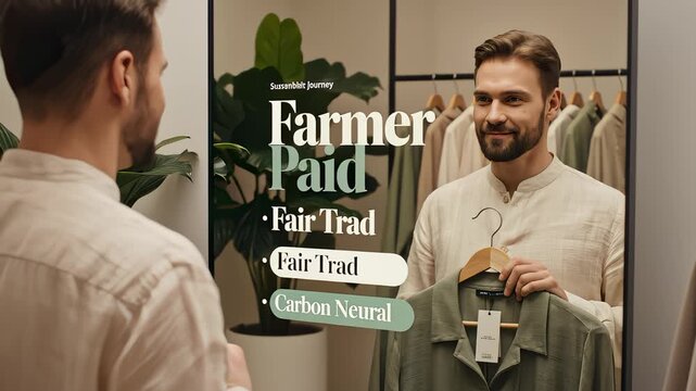 Man Paying With Contactless Card for Sustainable Clothing in Store