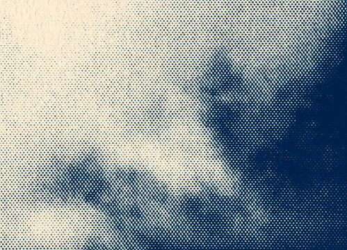 Blue halftone cloud edge macro print texture with copy space background