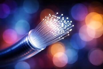 Glowing Fiber Optic Cable with Light Signals