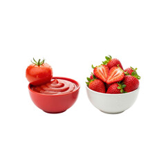 Strawberries and tomato with ketchup isolated