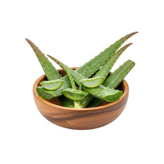 Aloe vera leaves in wooden bowl