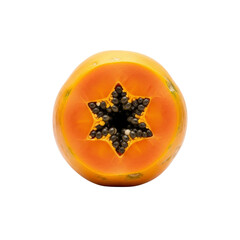 Papaya cut in half with star shaped seeds