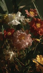 A Beautiful Arrangement of Colorful Flowers with Vivid Petals and Lush Greenery Captured in Natural Lighting