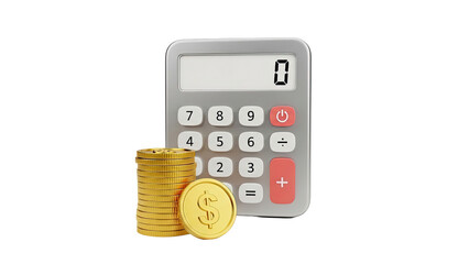 Calculator and Stack of Gold Coins