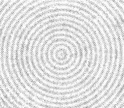 Macro halftone dot texture forming concentric rings like ripples, radar waves, or a target, bullseye with subtle gradient density. Abstract circular overlay. Transparent PNG with alpha channel.
