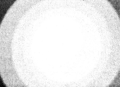 Macro halftone dot pattern forming a round vignette, spotlight frame with a smooth radial fade and open center. Monochrome screen-tone overlay.