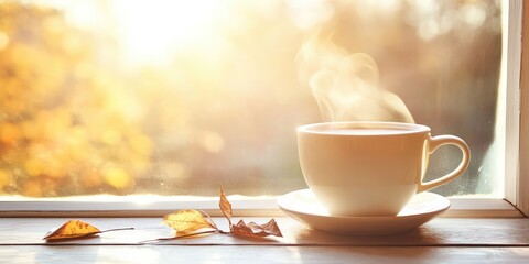 A white coffee cup with steam coming out of it