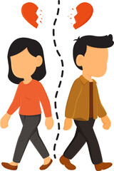 Couples separating, breaking up, divorce. flat illustration