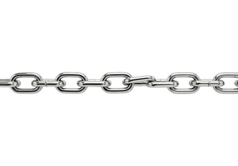 Obraz premium Shiny metallic chain with one broken link symbolizing weakness, failure, and the concept of a fragile connection or vulnerability.