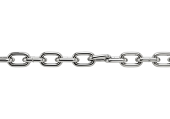 Shiny metallic chain with one broken link symbolizing weakness, failure, and the concept of a fragile connection or vulnerability.
