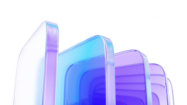 Abstract geometric animation, rotating blue and purple glass blocks, 4k looping video, 3d render