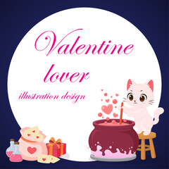Cat lover potion poster for valentine card cartoon illustration design