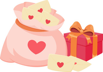 bag containing love letters and gift cartoon for love send valentine cartoon illustration design