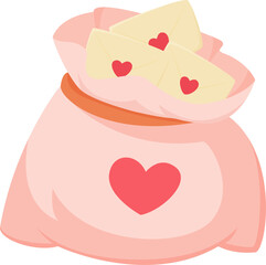 A bag containing love letters, ready to be sent. cartoon illustration design